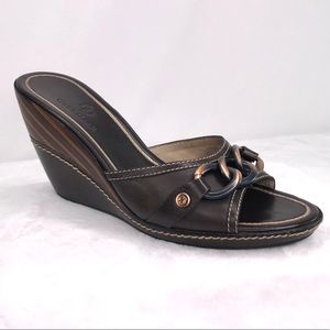 Cole Haan Kina wedge brown leather mule sandal